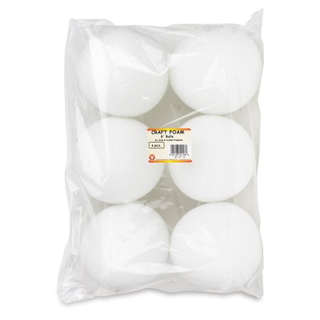 HYGLOSS PRODUCTS Craft Foam Balls, 6 Inch, White, 6PK 51106